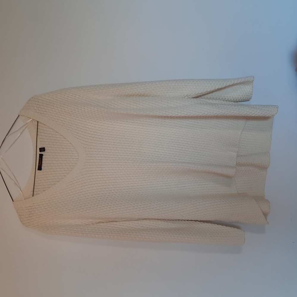 Dex Plus Size 2X Off-White Woven High-Low Knit Sweater Cream